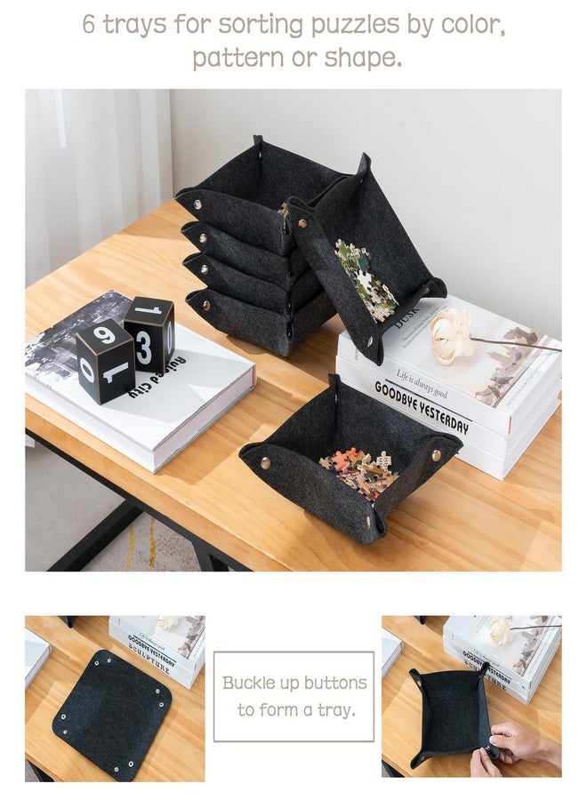 Tektalk Foldable Jigsaw Puzzle Board with 6 Sorting Trays, Non-Slip Surface, Up to 1000 Pieces (Gray) - Image 3